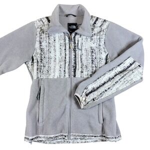 The North‎ Face Womens XS Fleece Jacket Full Zip Gray Birch Print